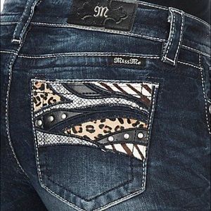 Miss Me Boot Cut Jeans with Animal Print Accents